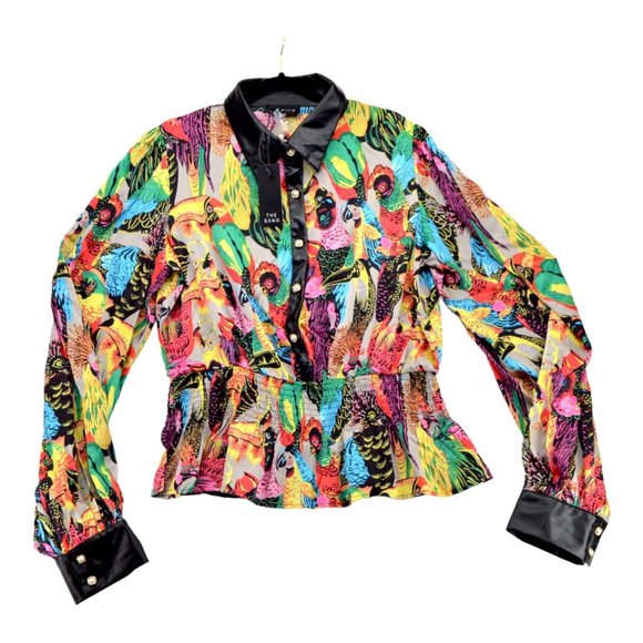 The Sang Women's‎ Blouse Print Birds Long Sleeve Size 2X NWT - Picture 1 of 3